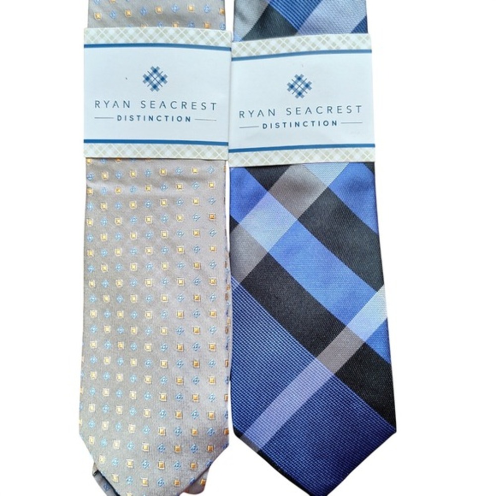 Ryan Seacrest Distinction Mens 100% Silk Tie Lot 2 Geometric Plaid corporate
